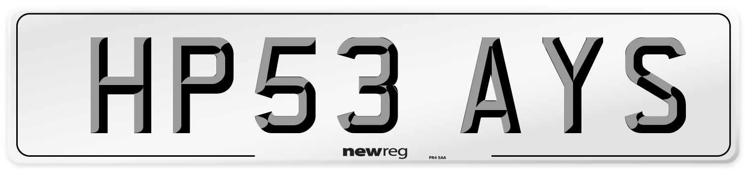 HP53 AYS Number Plate from New Reg